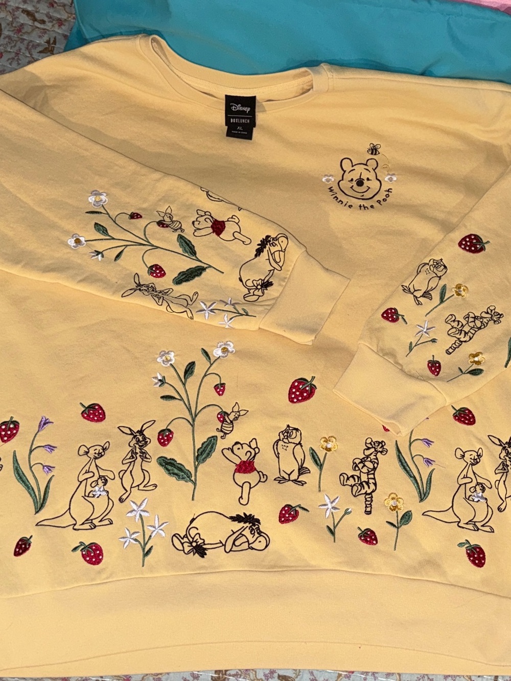 Disney Yellow Winnie the Pooh Embroidered Adult Sweatshirt